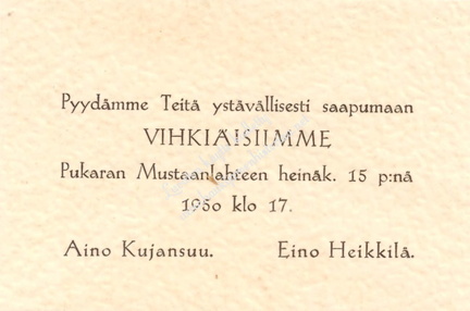 Aino Kujansuun ja Eino Heikkilän vihkiäiset